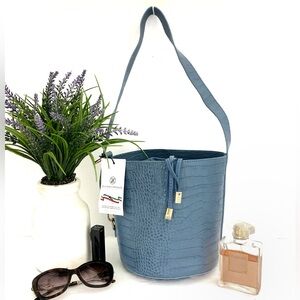 NWT Divina Firenze Crocco Embossed Bucket Shoulder Bag Made In Italy